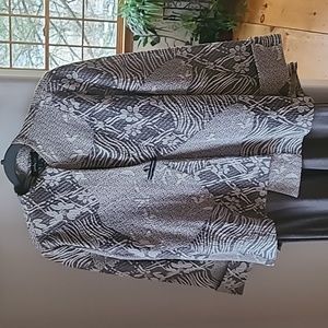 Size M one button jacket. Grey and white design. Will fit up to size large.